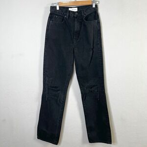 SLVRLAKE Jeans London High-Rise Wide-Leg Black 100% Cotton Distressed Sz 25 NEW